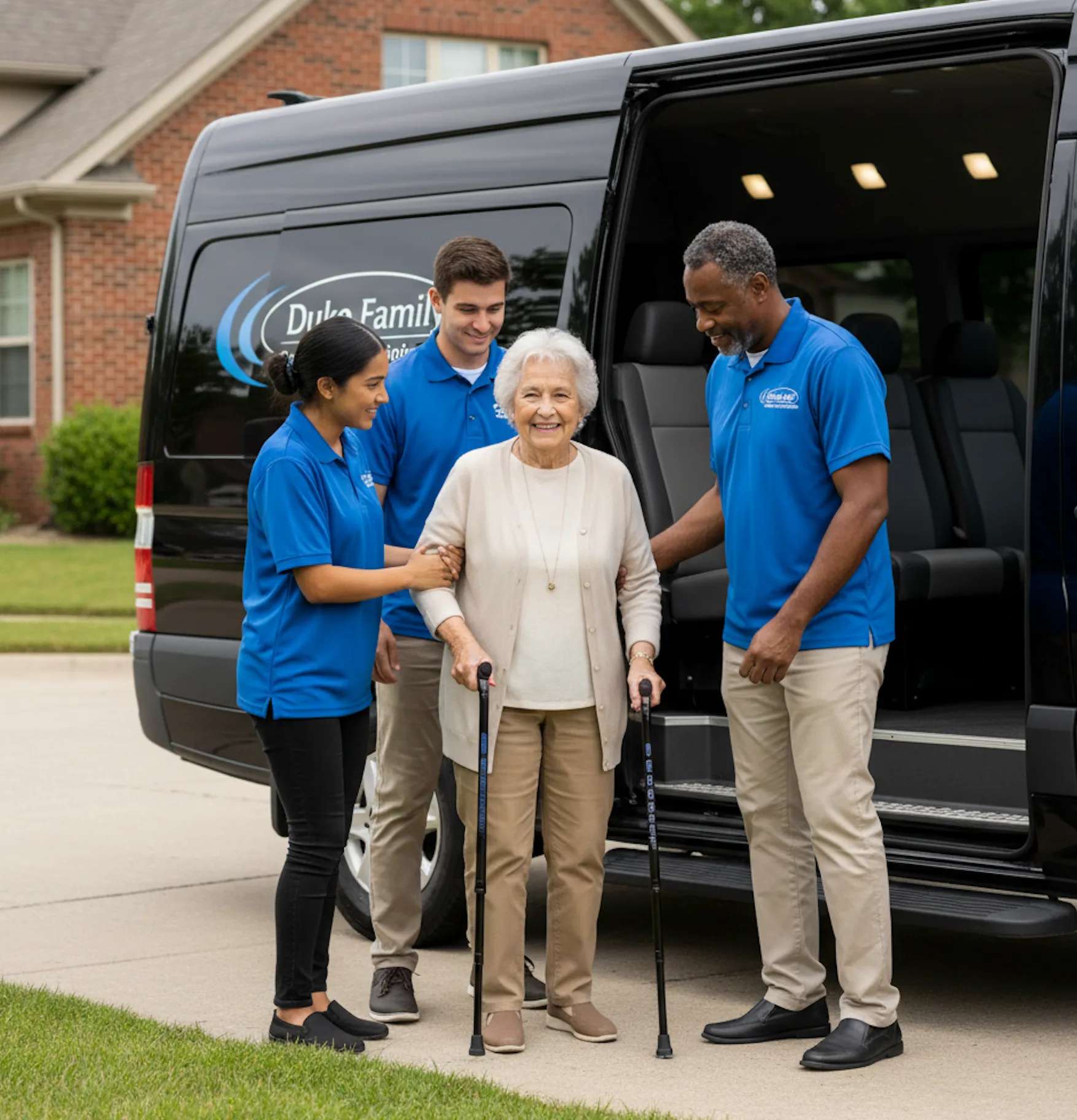 Clean comfortable sedan providing ambulatory medical transportation